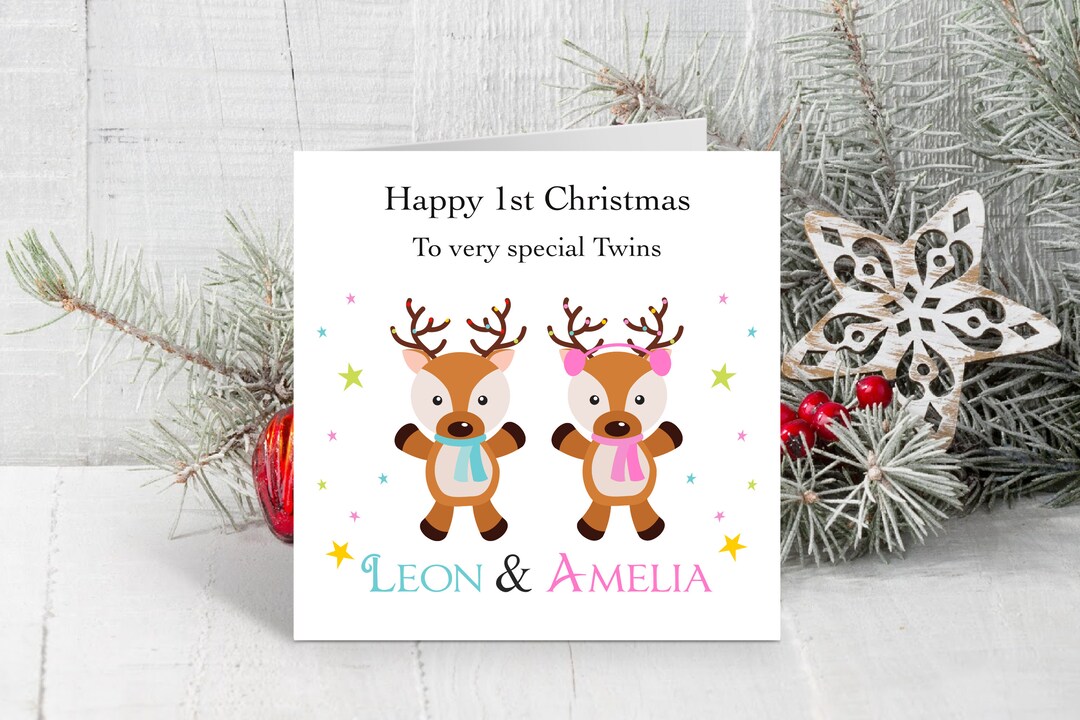 Personalised Boy & Girl Twins 1st Christmas Card Handmade First Christmas Card for Twin