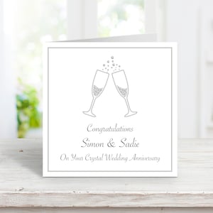 Tarjeta de aniversario de bodas de cristal personalizada para el 15.° aniversario, tarjeta de aniversario hecha a mano para una pareja especial, tarjeta de recuerdo de aniversario