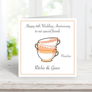 Biglietto di auguri personalizzato in porcellana per il 18° anniversario di matrimonio / Biglietto di auguri moderno in porcellana per il 2° anniversario / Genitori, amici, vicini