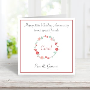 Biglietto di auguri personalizzato per l'anniversario del corallo, biglietto fatto a mano per il 35° anniversario di matrimonio in corallo, biglietto di auguri per l'anniversario del corallo per mamma e papà