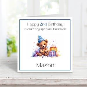 Personalisierte Teddy & Geschenke Geburtstagskarte für Jungen Alter, handgemachte 1. Geburtstagskarte für Enkel, Sohn Geburtstag Erster 2.3.4