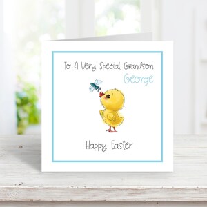Cartão de Páscoa personalizado para um menino, 1º cartão de Páscoa - Filho, neto, afilhado, sobrinho, primo - Cartão de saudação feito à mão para pintinhos da Páscoa