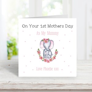 Carte personnalisée de 1ère fête des mères pour une nouvelle maman, carte de fête des mères d’éléphant faite à la main pour une maman Mam Mama Grand-mère Nanny Nana