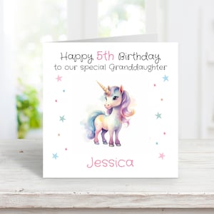 Carte d'anniversaire personnalisée de l'âge de la licorne pour une fille - carte d'anniversaire arc-en-ciel faite main - 1er 2e 3e 4e 5e petite-fille fille nièce