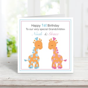 Carte danniversaire personnalisée pour jumeaux pour garçon et fille, carte de 1er anniversaire faite à la main pour les petits-enfants, carte danniversaire pour fille jumelle et fils image 1