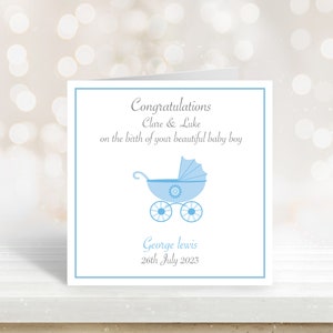 Gepersonaliseerde nieuwe babyjongenskaart, gefeliciteerd met de geboorte van de babyjongenskaart, nieuwe ouders voor een mooie babyjongenskaart