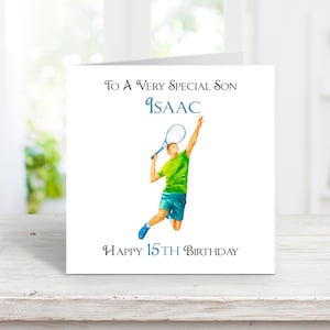 Tarjeta de cumpleaños personalizada de la edad del adolescente, tarjeta de cumpleaños de tenis para hijo, nieto, hermano, primo, 13, 16, 18, 21, feliz cumpleaños
