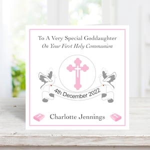 Carte de première communion personnalisée pour une fille, 1ère carte de communion faite à la main pour une fille, petite-fille, filleule