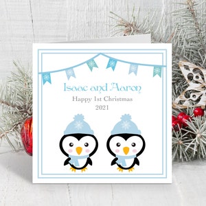 Biglietto di auguri di Natale personalizzato per gemelli maschi 2025 - Biglietto di auguri di Natale fatto a mano per nipoti gemelli, biglietto di auguri di Natale per figli gemelli