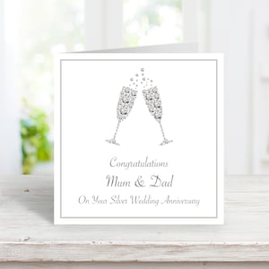 Tarjeta de aniversario de bodas de plata, tarjeta personalizada para el 25.° aniversario de los padres, tarjeta de felicitación de aniversario