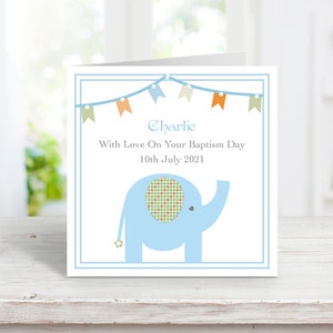 Carte de baptême personnalisée pour garçon - carte souvenir religieuse - à personnaliser avec le nom de l'enfant et la date du baptême - fils - petit-fils - filleul