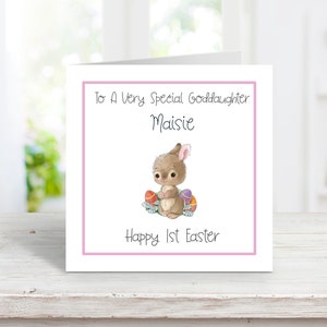 Cartão de Páscoa personalizado de 1ª Páscoa para filha, cartão de Páscoa para neta, cartão de coelho da Páscoa para bisneta