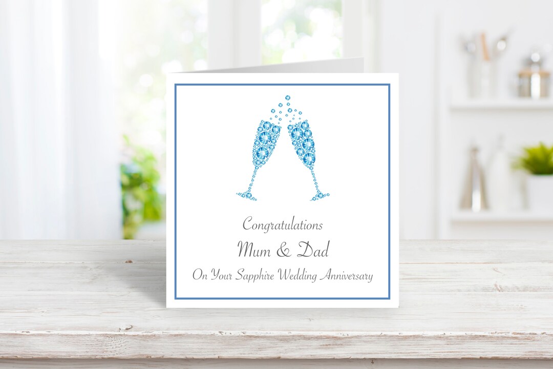 Personalised Sapphire Anniversary Card, Handmade 45th Wedding ...