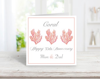 Carte d'anniversaire de mariage de corail, carte d'anniversaire personnalisée, 35e anniversaire de corail, carte d'anniversaire de corail de parents