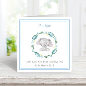 Carte de jour de baptême personnalisée faite à la main pour un garçon, cartes de jour de baptême d’éléphant mignon pour un petit-fils Neveu Fils Filleul Ami Cousin