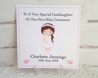 On Your First Holy Communion Card For A Girl, Personalised and Handmade Religious Card for Daughter Granddaughter Niece