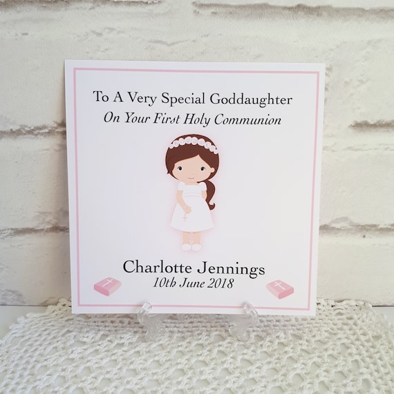 Personalised Handmade 1st First Holy Communion Card Choice of hair colour