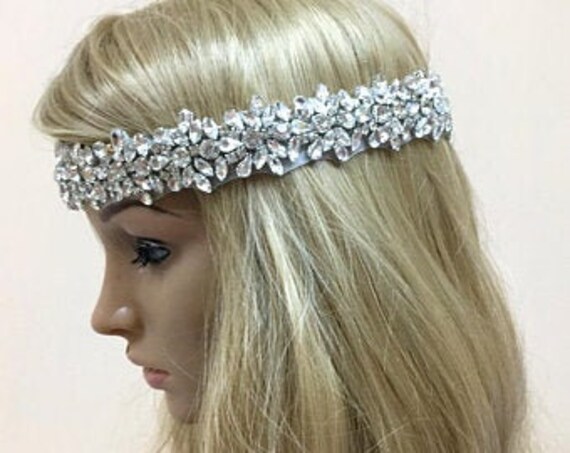 Boho Wedding Headpiece Boho Bridal Headband Boho Rhinestone Etsy