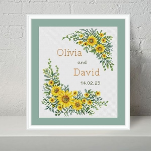 Sunflower Wedding Cross Stitch Pattern: Personalized Floral Chart (PDF Pattern)
