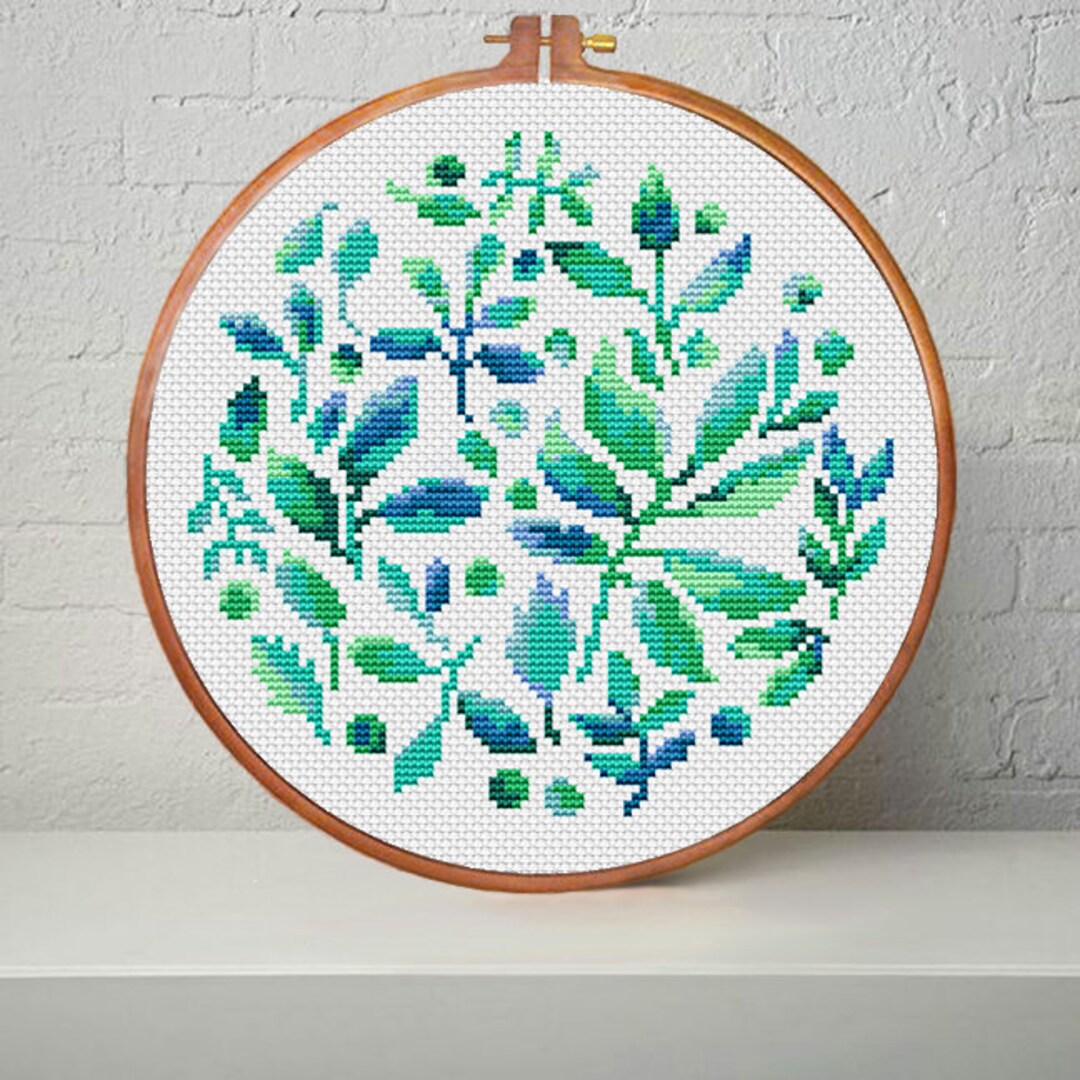 Green Leaves Multicolor Modern Cross Stitch Pattern PDF - Instant ...
