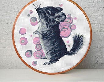 Chinchilla modern cross stitch pattern PDF - Instant download.