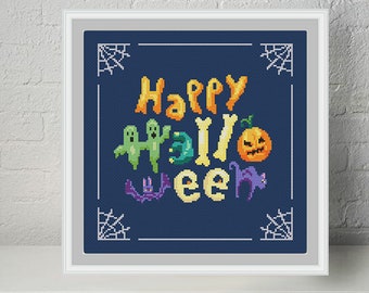 Happy Halloween modern cross stitch pattern PDF - Instant download