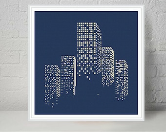 Night town  modern cross stitch pattern PDF - Instant download.