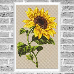 Sunflower modern cross stitch pattern PDF - Instant download.