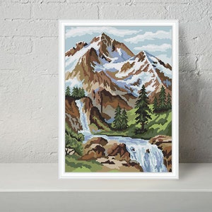 Moutains landscape modern cross stitch pattern PDF Chart  Printable PDF - Instant download.