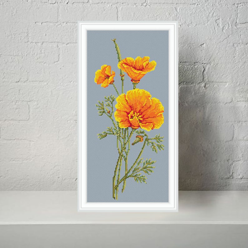 California poppy modern cross stitch pattern PDF Instant Etsy