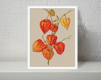 Physalis modern cross stitch pattern, Physalis PDF - Instant download.