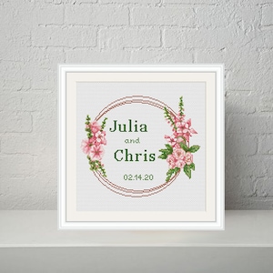Wedding modern cross stitch pattern PDF Personalized Chart  Printable PDF Wedding Gift  - Instant download.