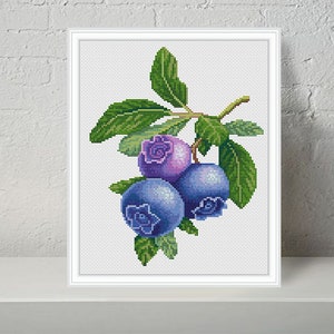Blueberry modern cross stitch pattern PDF - Instant download.