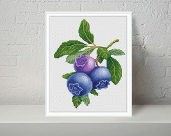 Blueberry modern cross stitch pattern PDF - Instant download.