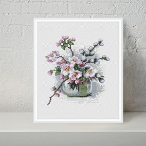 Spring flower bouquet modern cross stitch pattern PDF - Instant download.