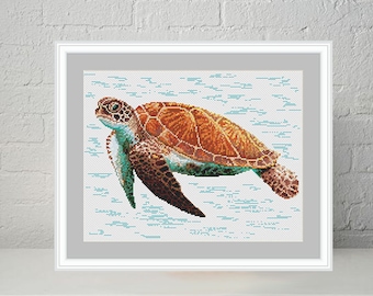 Turtle modern cross stitch pattern PDF - Instant download.