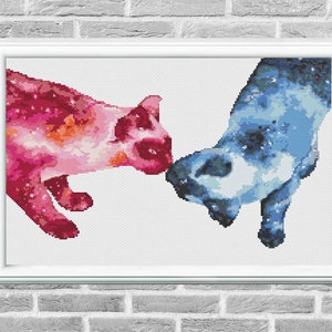Galaxy cats modern cross stitch pattern PDF - Instant download.