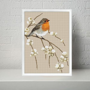 Winter Robin Cross Stitch Pattern: Northern Cardinal Bird Chart (PDF Download)