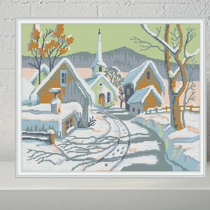 Winter landscape modern cross stitch pattern PDF Chart  Printable PDF - Instant download.