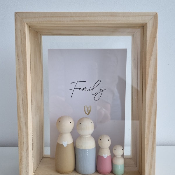 Houten familie, kistje, familie, kraamcadeau, cadeau, decoratie, peg dolls