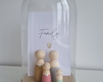 Familie, houten poppetjes, peg dolls, stolp, kraamcadeau, cadeau