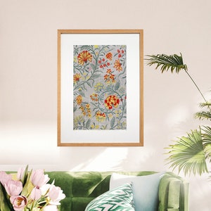 Intricate Chateau Wildflower Meadow Wall Art, Woven French Style Tapestry Design, Nature Art Print of Detailed Red and Yellow Florals