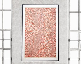 Large Dune, Swirling Leaf. Intricate large red textile art print. Sand dunes. Feather effect.