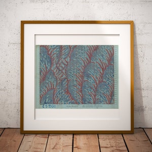 Red and Blue 40’s Style Textural Fabric Art, Vintage Point Paper Fabric Pattern Art Print, Mid Century Modern Art