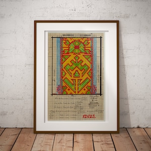 Vibrant coloured Vintage Wall Art, Primary Tri-Colour, Ethnic Historic Wall Art, Red and Yellow Print, Bright Coloured Traditional Art Print