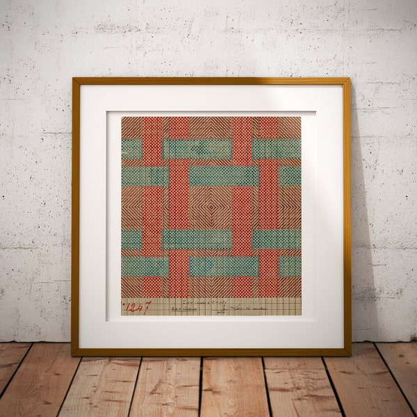 Primary Coloured Geometric Woven Textile Art print, Vintage Jacquard Point Paper Grid Wall Art, Textile History Woven History Art Print