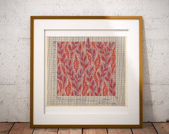 Red Botanical Point Paper Artwork, Detailed Textile History Wall Art, Art of Weaving, Vintage Red Wall Art, Intricate Retro Branches Art