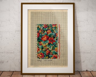 Vintage Floral Point Paper Art Print: Textile History Gift