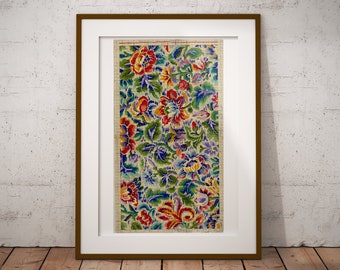 Vintage Floral Tapestry Art Print: William Morris Style, 1920s Point Paper
