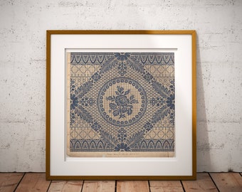 Blue Lace Pattern Art Print: 18th Century French Textile Design